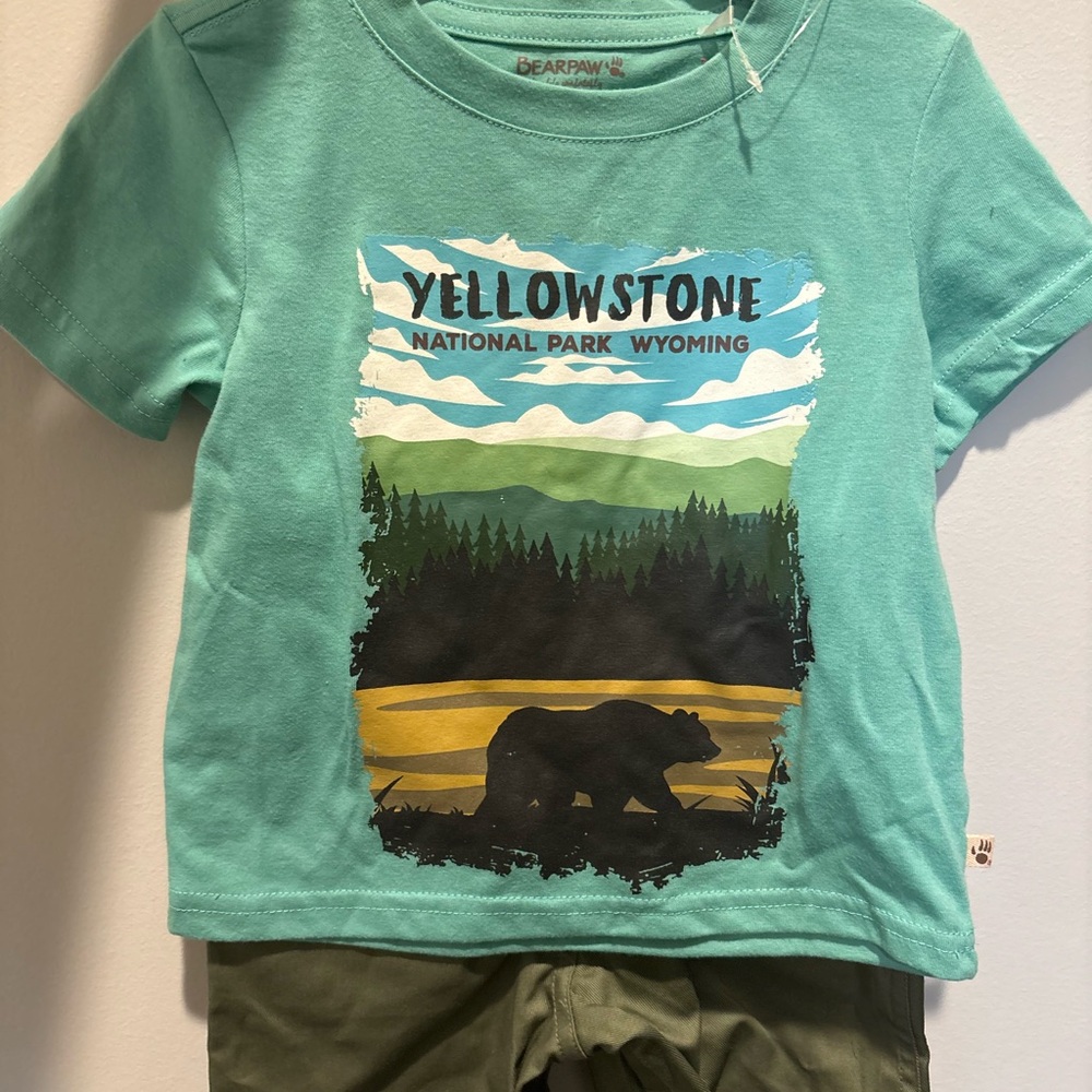 BearPaw Green Short Sleeve Tee Casual Graphic Short Set
